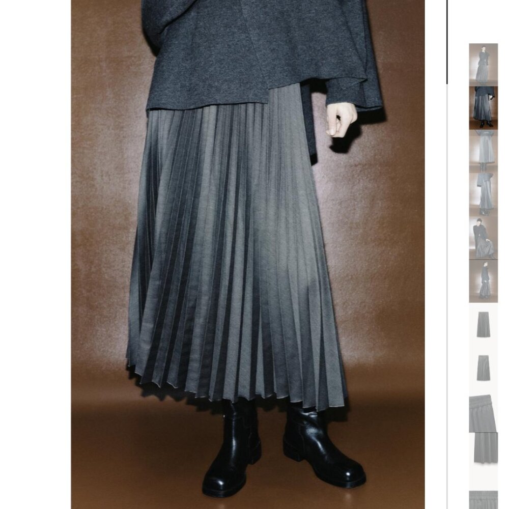 NWT ZARA PLEATED MIDI SKIRT ZW COLLECTION ANTHRACITE GRAY - Picture 4 of 10